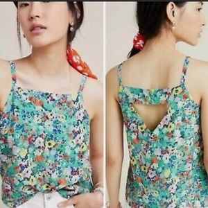 Maeve Anthropologie Quinn Top Size 8 Green Floral Textured Cutout Back medium